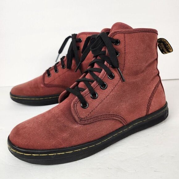 Dr Martens Shoreditch Burgundy Maroon Red Canvas Combat Boots Lace Up Womens 7 - Picture 1 of 9